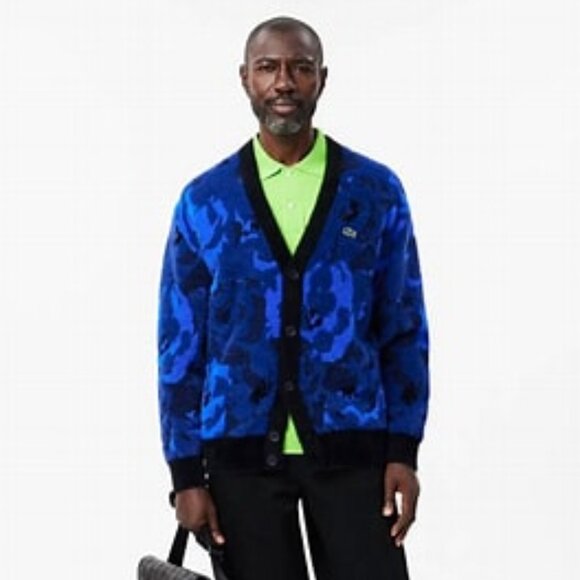 Men's Relaxed Fit Cardigan Men - Blue - Lacoste - Sweaters & Sweatshirts - Picture 1 of 5